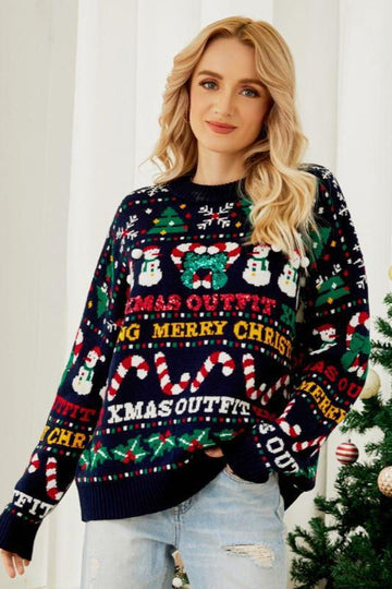 Woochic pull de Noël col rond paillettes motif sapin de Noël